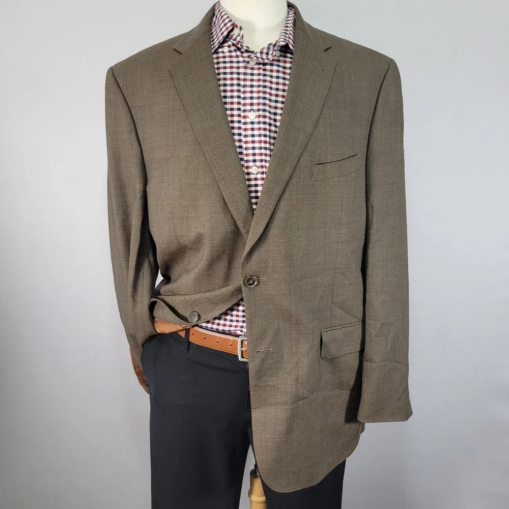 JOS A BANK Men's Sport Coat Blazer Two Button MODEL 500‎ Brown Wool Size 46R